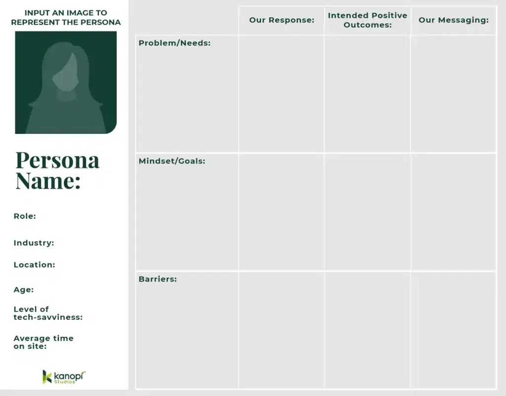 A Blank Persona Name chart to chart out this individuals donor journey