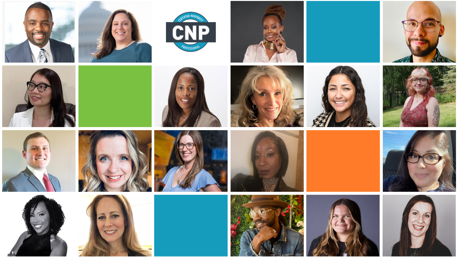 Grid Design with photos of Certified Nonprofit Professional Learners