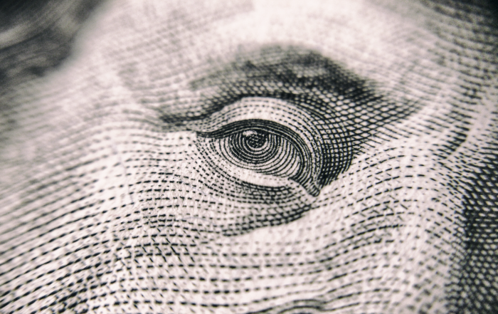Benjamin Franklin's face on $100 Dollar Bill