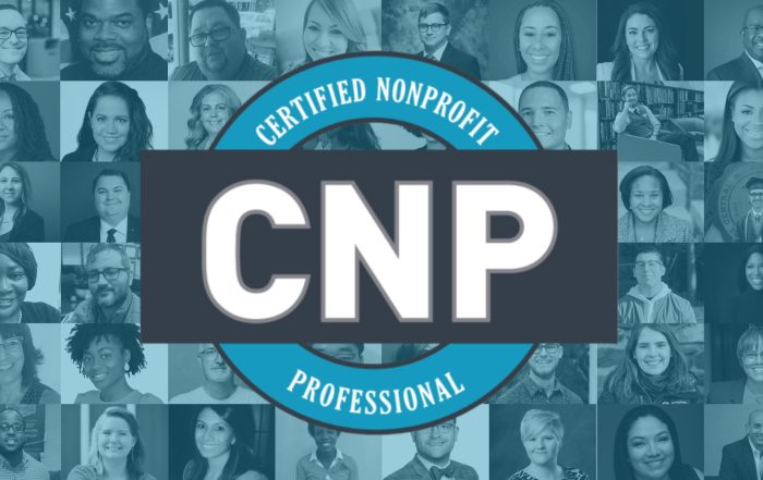 Tile grid of Certified Nonprofit Professionals side by side in a light blue