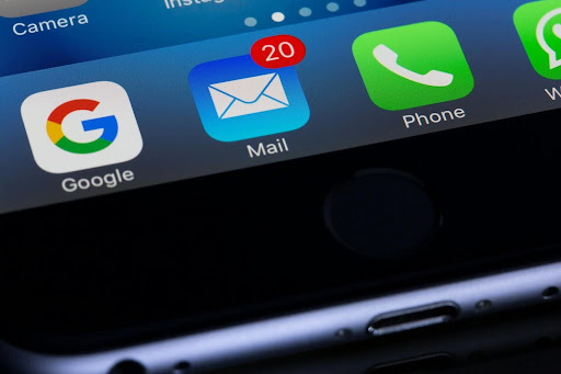 email inbox with 20 notifications showing
